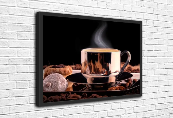 🫖 Tablou cu ceașcă de cafea și deserturi aurii