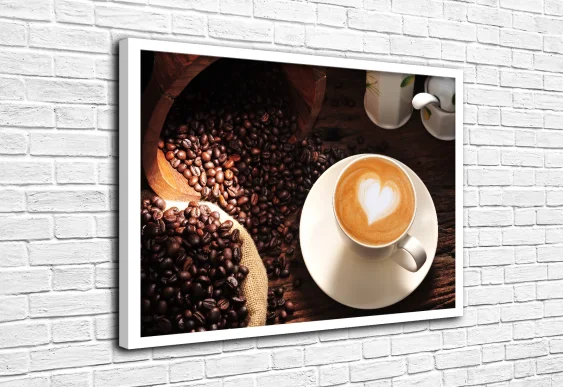 ☕ Tablou „Cafea cu inimă” în ramă albă