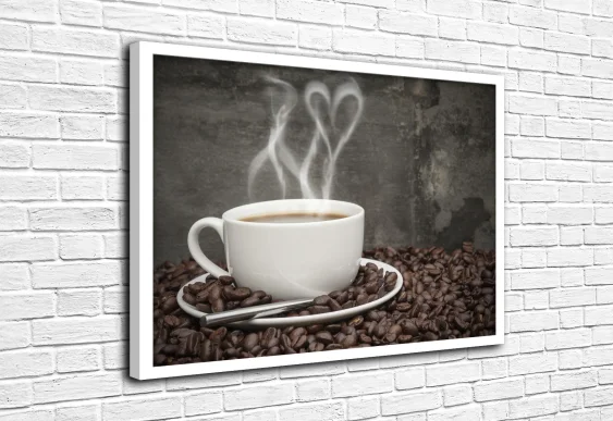 ☕ Tablou romantic cu ceașcă de cafea pe panza