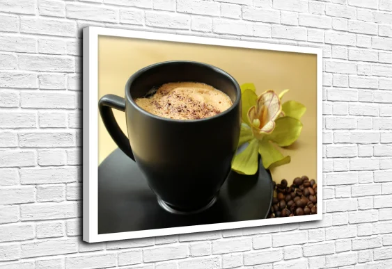 ☕ Poster cu cafea neagră și orhidee în ramă albă