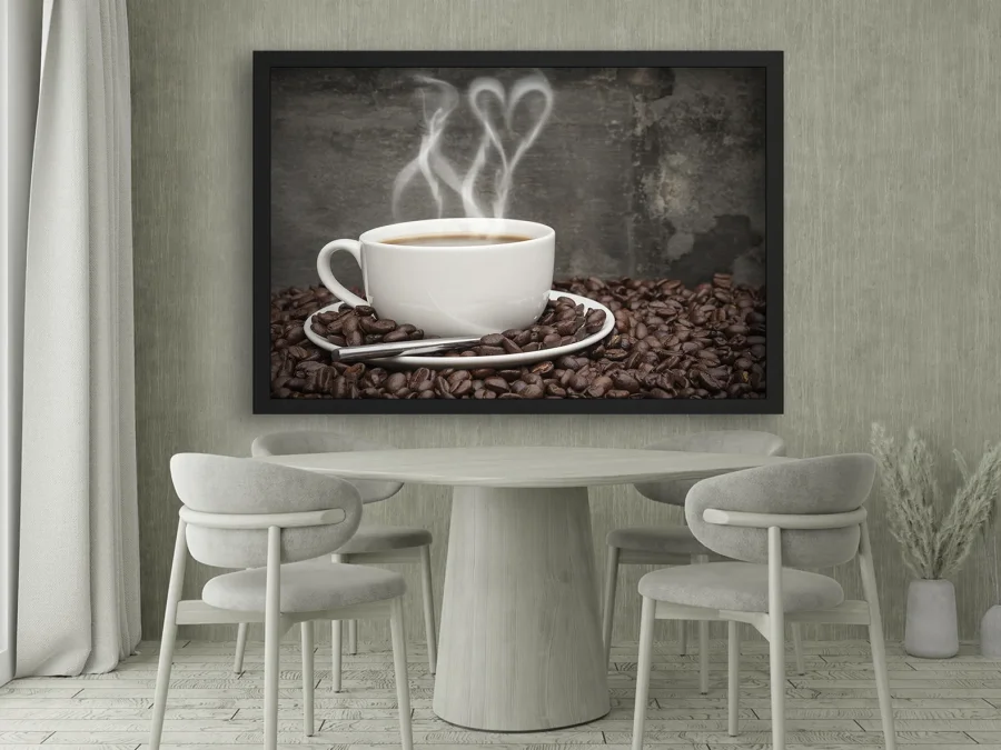 ☕ Tablou romantic cu ceașcă de cafea pe panza