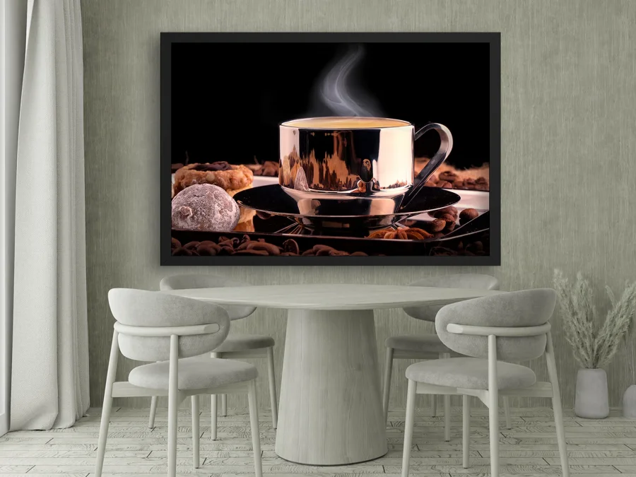 🫖 Картина с чашкой кофе в золотистой посуде