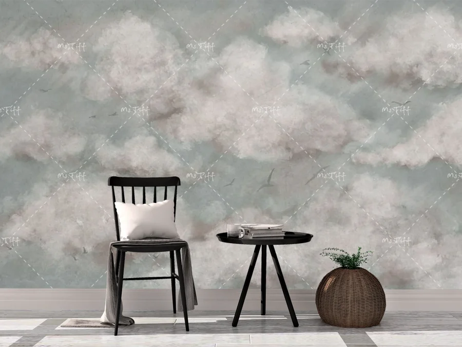 🌥 Fototapet Nori pe cer în stil acvarelă