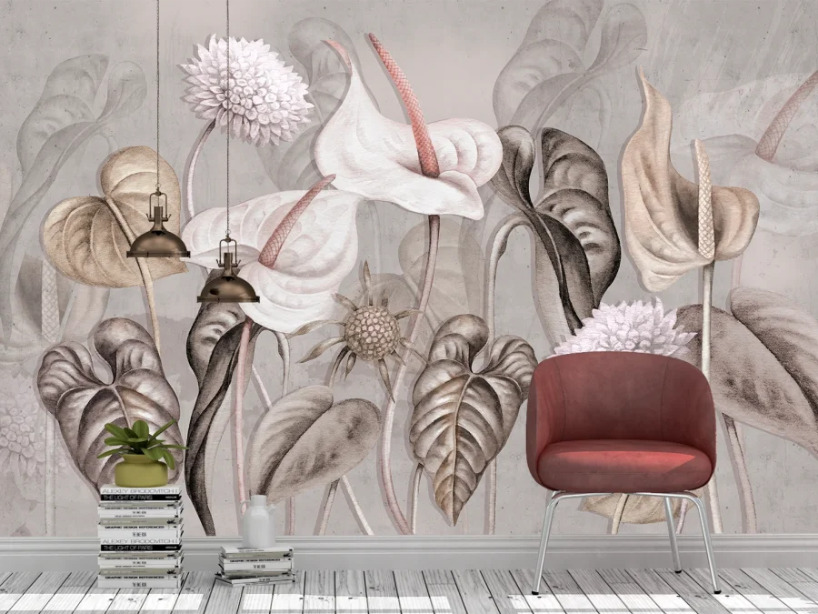 🌺 Фотообои Антуриумы и листья, флоральный дизайн