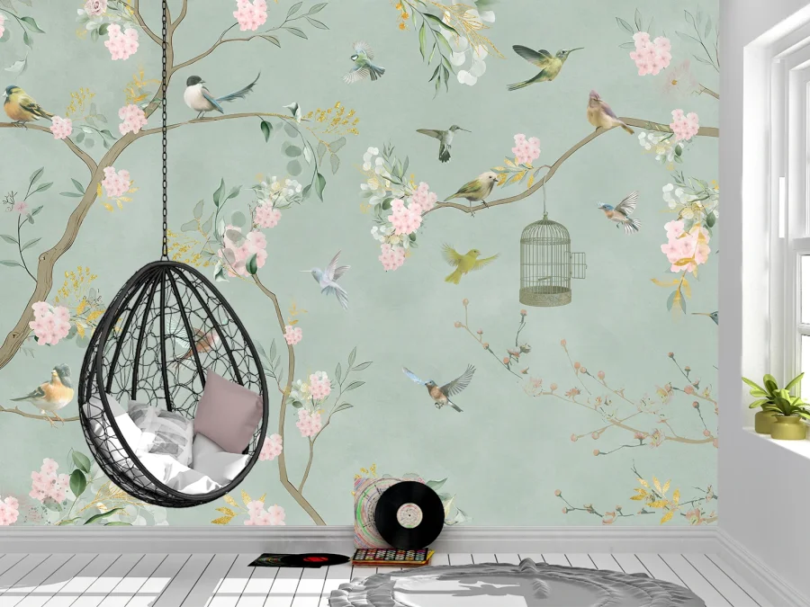 🕊️ Обои «Птицы и цветы» – весенний дизайн для стен
