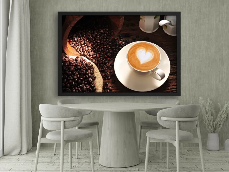 ☕ Картина «Кофе с сердцем» в белой раме