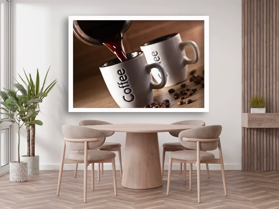 ☕ Tablou cu cești de cafea și ibric, poster modern cu ramă