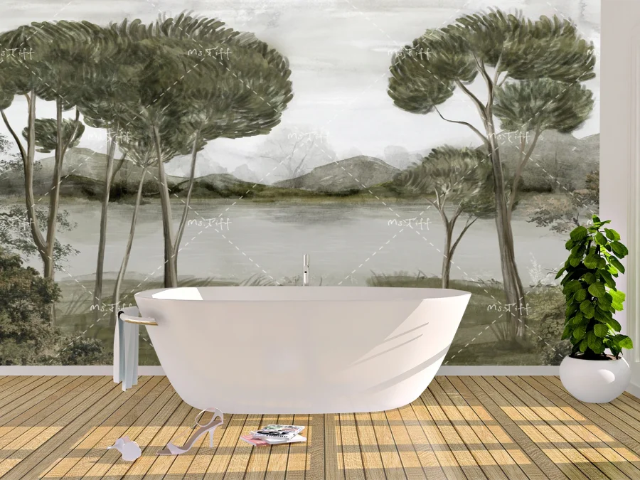 🌿 Фотообои «Озеро и деревья» – спокойный природный пейзаж