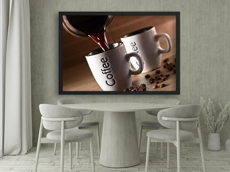 ☕ Tablou cu cești de cafea și ibric, poster modern cu ramă