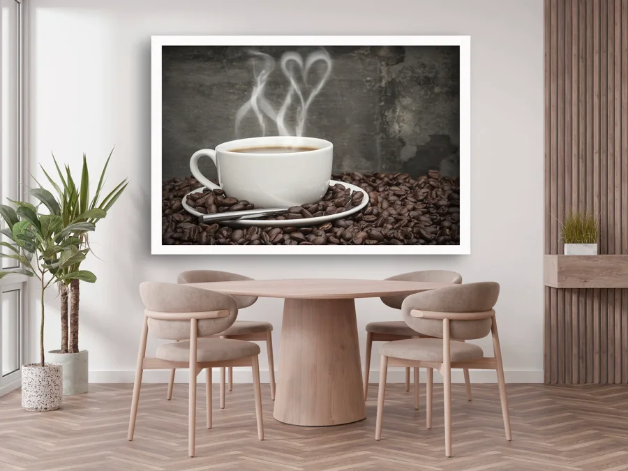 ☕ Tablou romantic cu ceașcă de cafea pe panza