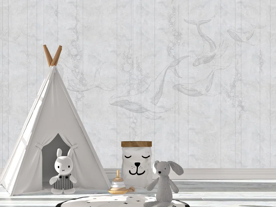 🐋 Tapet Balenă în ocean, decor marin in camera copiilor