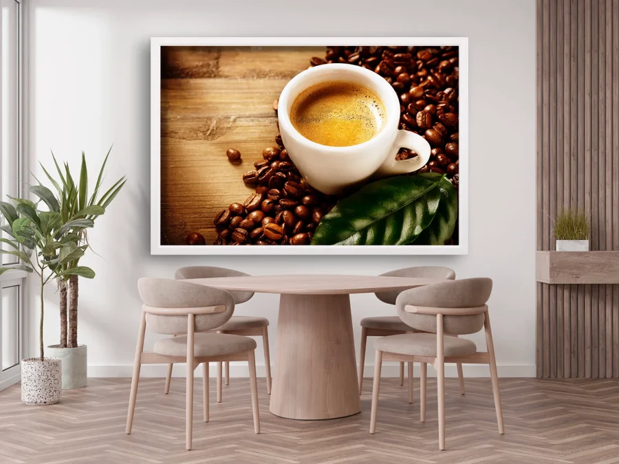 ☕ Постер Аромат утреннего кофе в белой раме