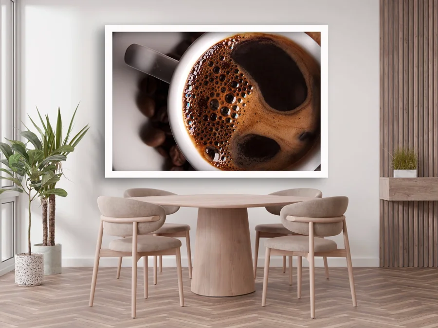 ☕ Tablou cu cafea și boabe, poster pentru bucătărie