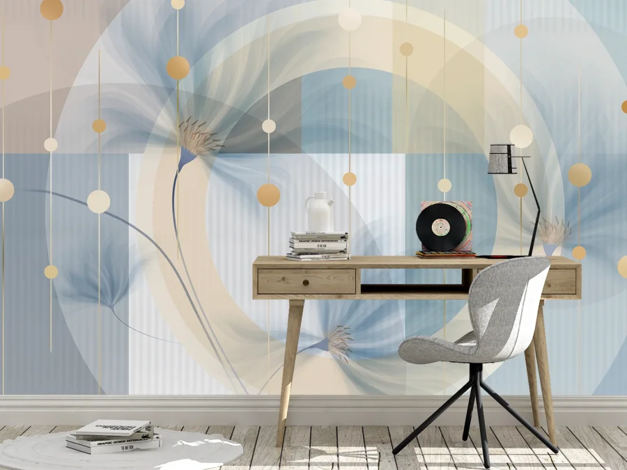 🎨 Fototapet Geometric cu flori în tonuri pastelate