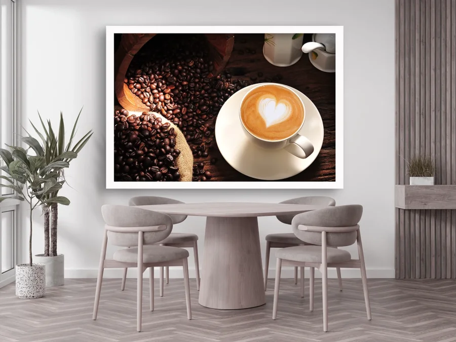 ☕ Картина «Кофе с сердцем» в белой раме