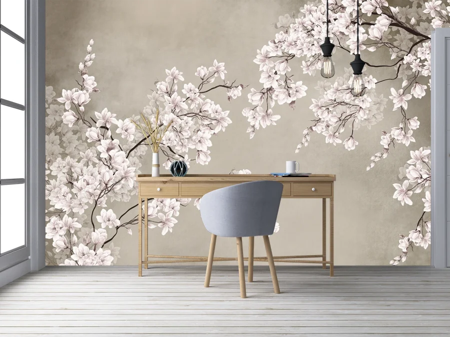 🌸 Tapet „Magnolie înflorită” – decor pentru dormitor