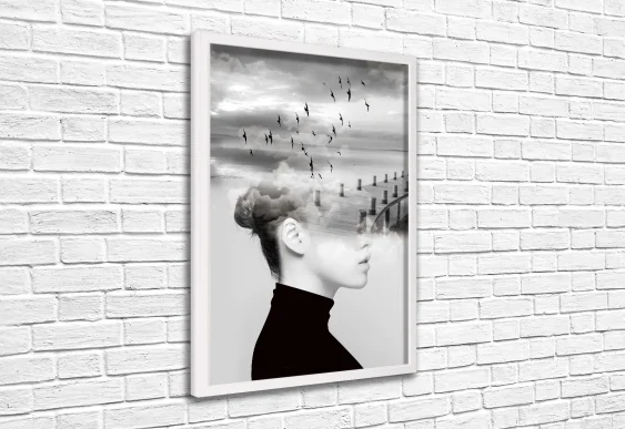 🌫️ Картина «Профиль в облаках» в белой раме