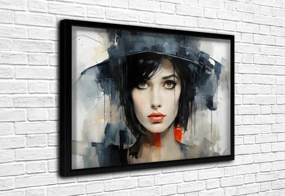 🎨 Картина «Девушка в тёмной шляпе» в чёрной раме