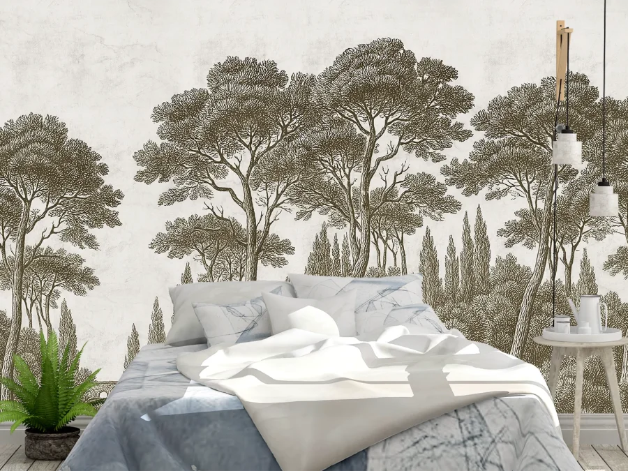 🌳 Фотообои с лесом в графичном стиле для спальни