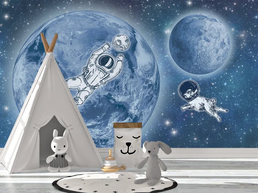 Fototapet cu tematică spațială și astronaut pentru copii