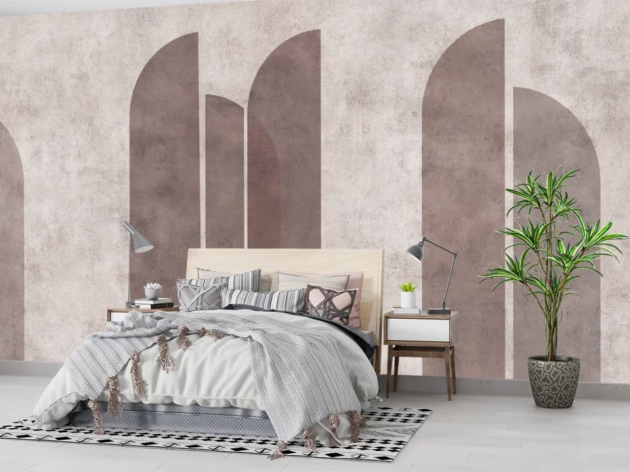 Обои с абстрактными арками в пудровых оттенках для спальни
