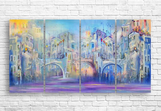 🌆 Tablou modular „Pod urban în lumină”