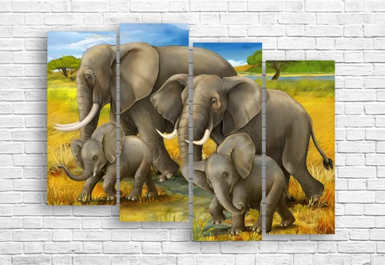 🐘 Tablou modular Familia de elefanți în savană