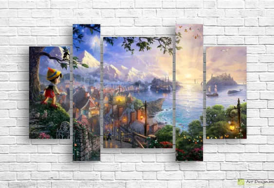 🌟 Tablou modular Pinocchio și apusul magic de mare