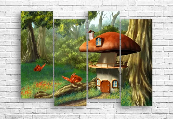 🍄 Tablou modular „Căsuța-ciupercă” pentru camera copiilor