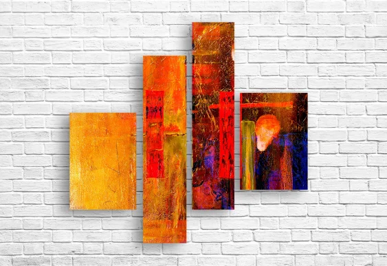 🎨 Tablou modular „Abstracție caldă în tonuri roșii”