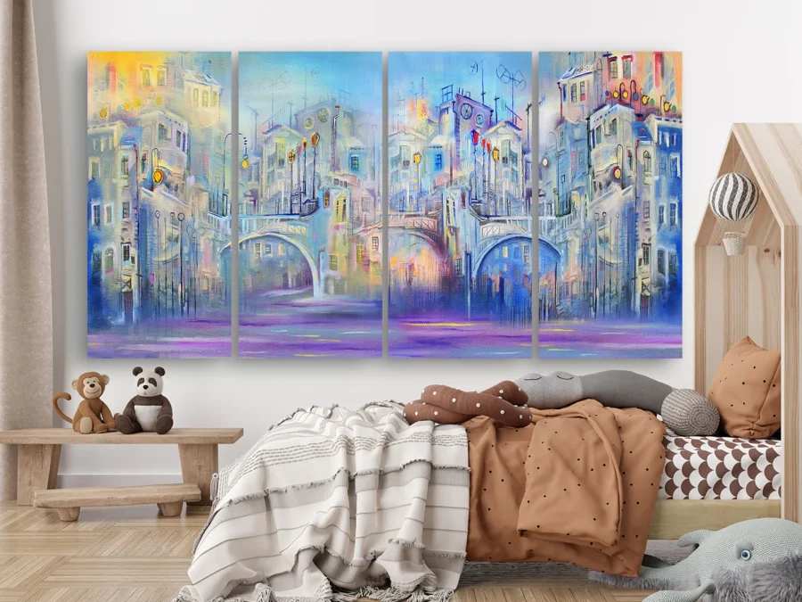 🌆 Tablou modular „Pod urban în lumină”