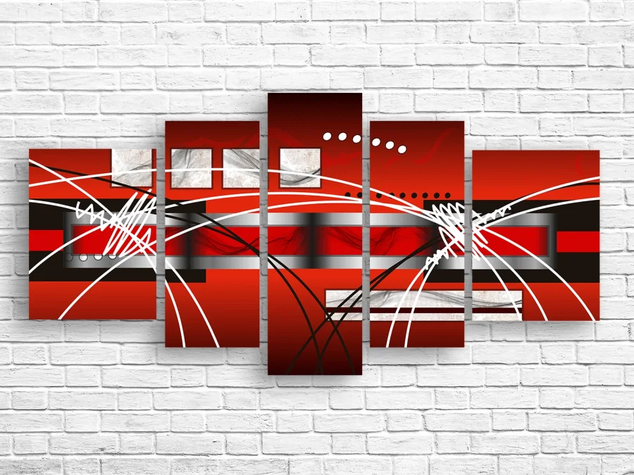🖤 Tablou modular „Energia roșie a abstracției”
