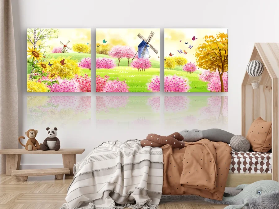 🌸 Модульная картина «Весенний пейзаж с мельницей»