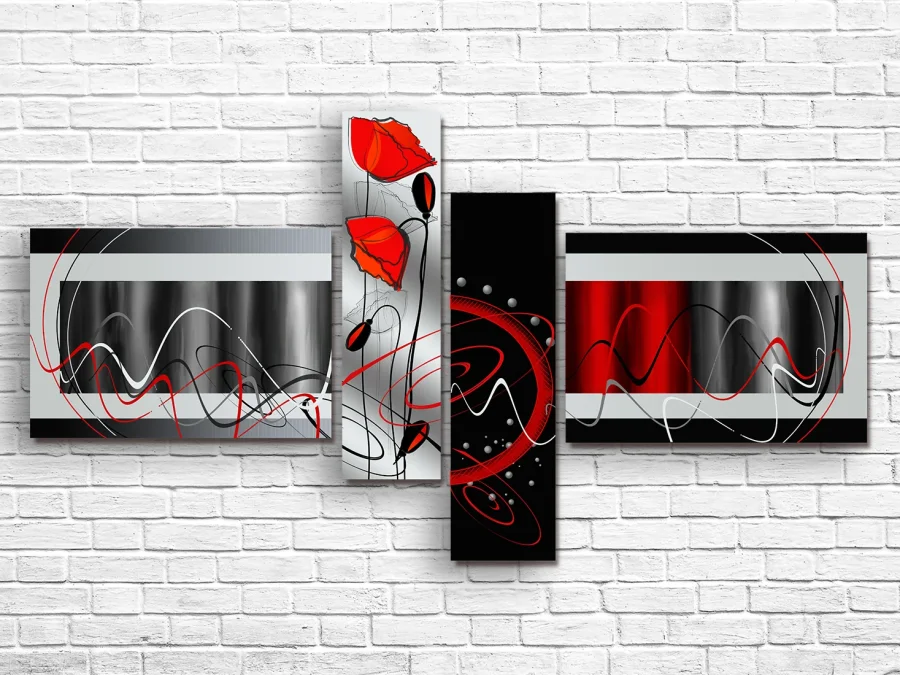🎨 Модульная картина «Красные маки. Абстракция»