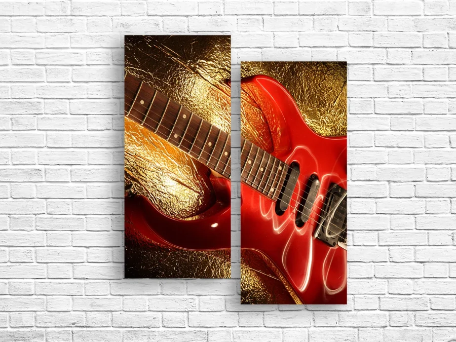 🎸 Модульная картина «Красная электрогитара на золотом фоне»