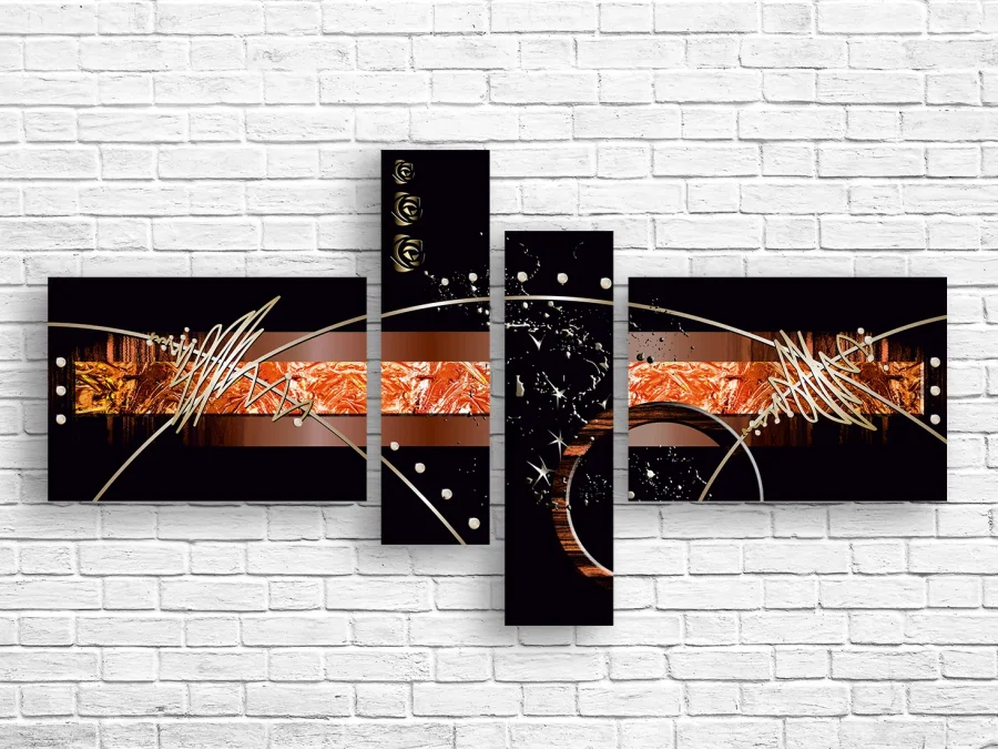 🖤 Tablou modular „Energie aurie pe fundal negru”