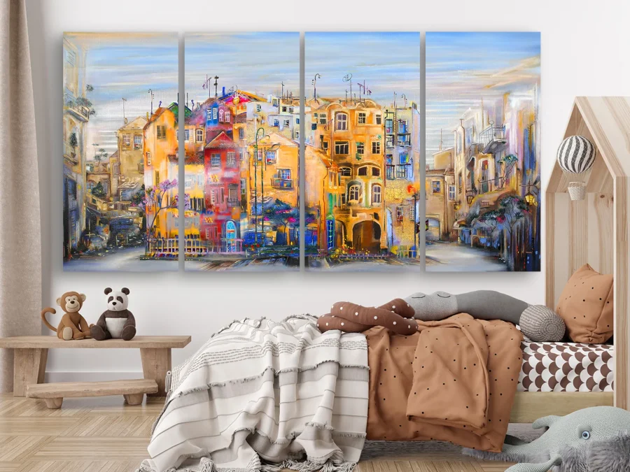 🌆 Tablou modular „Case în lumina apusului”