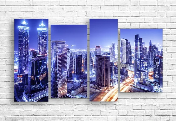 🌃 Модульная картина Небоскребы и мост в синих сумерках