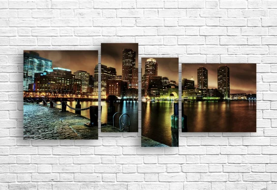 🌃 Tablou modular Boston noaptea: Vedere de pe dig