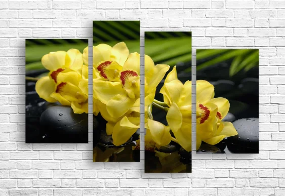 🌸 Tablou modular: Orhidee galbene și pietre zen