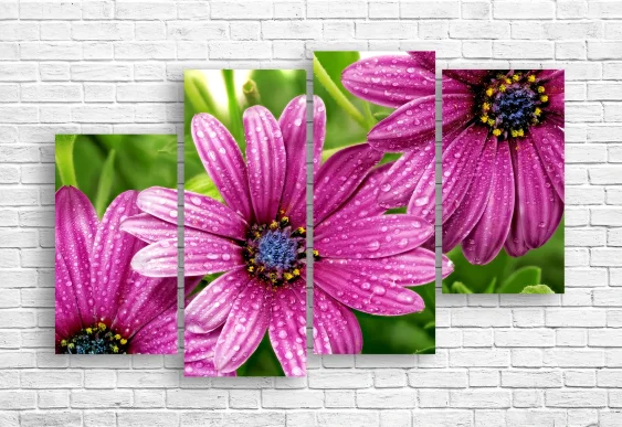 🌸 Tablou Modular: Gerbera Roz și Flori Delicate