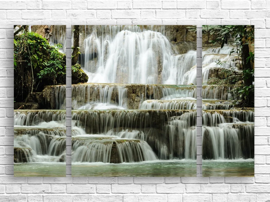 🌿 Tablou modular Cascadă pitorească în pădure pe pânză