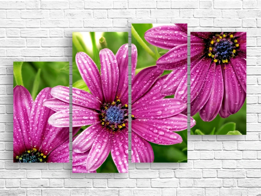 🌸 Tablou modular: Floare roz cu picături de rouă