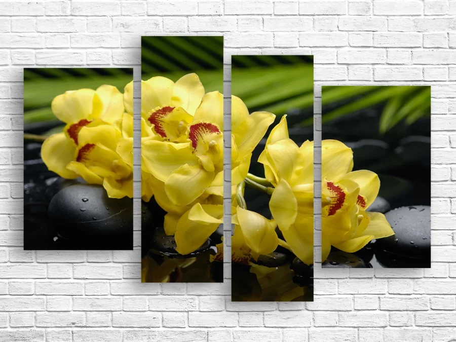 🌸 Tablou modular: Orhidee galbene și pietre zen