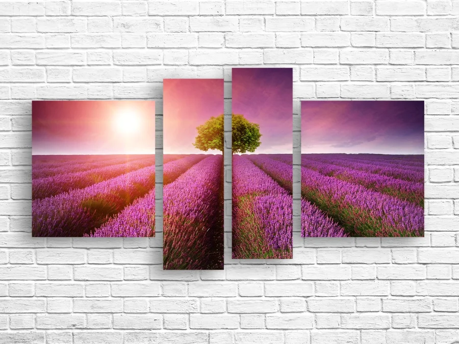 🌸 Модульная картина Одинокое дерево в лавандовом поле