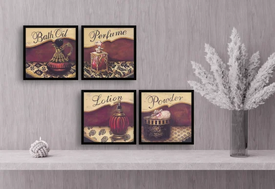 🧴 Набор картин Косметика в стиле винтаж в черной раме