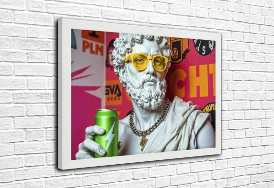 ⚡ Tablou „Statuie cu ochelari și băutură”
