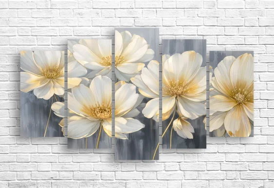 🌼 Tablou modular Flori crem delicate pe canvas