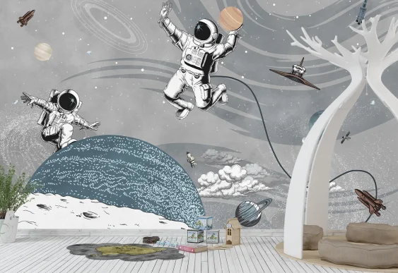 🚀 Fototapet copii „Spațiu cu astronauți”