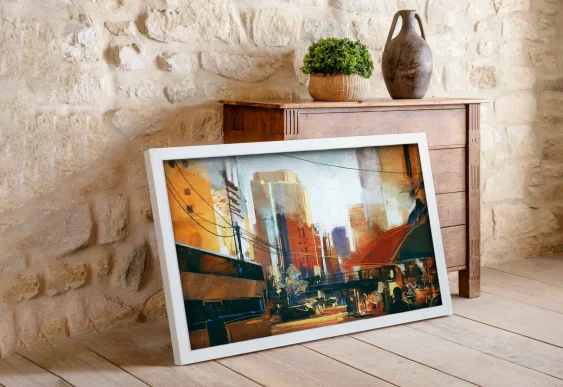 🏙️ Tablou pe pânză Oraș abstract în ramă albă